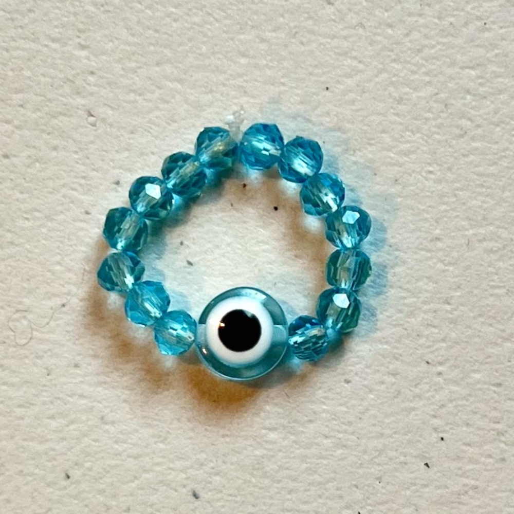 EVIL EYE CRYSTAL BEADED RING, ONE SIZE, BLUE